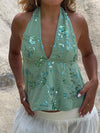 Lumi halterneck top with sequins – Light green