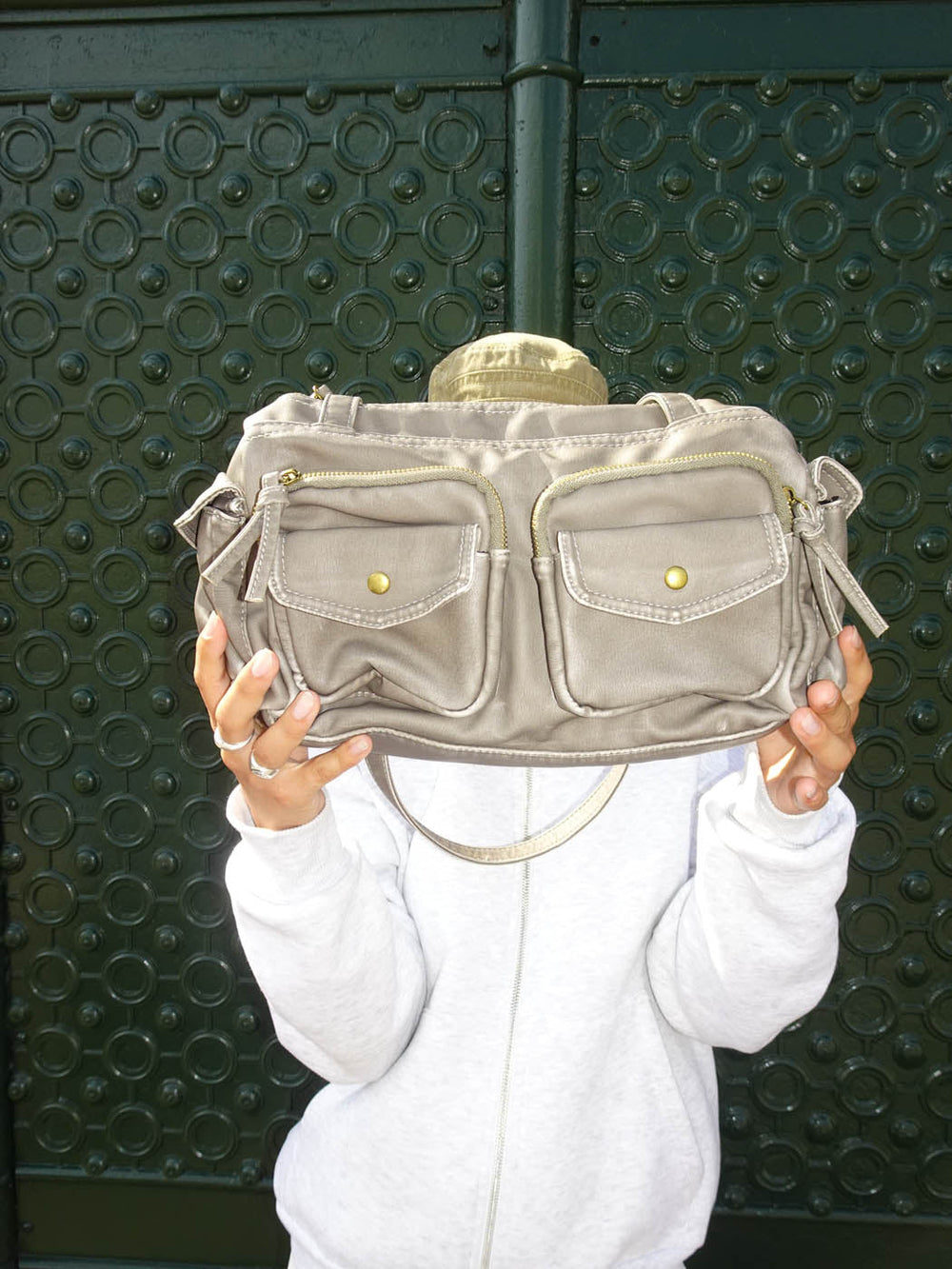 Becky handbag with pockets - Brown/grey