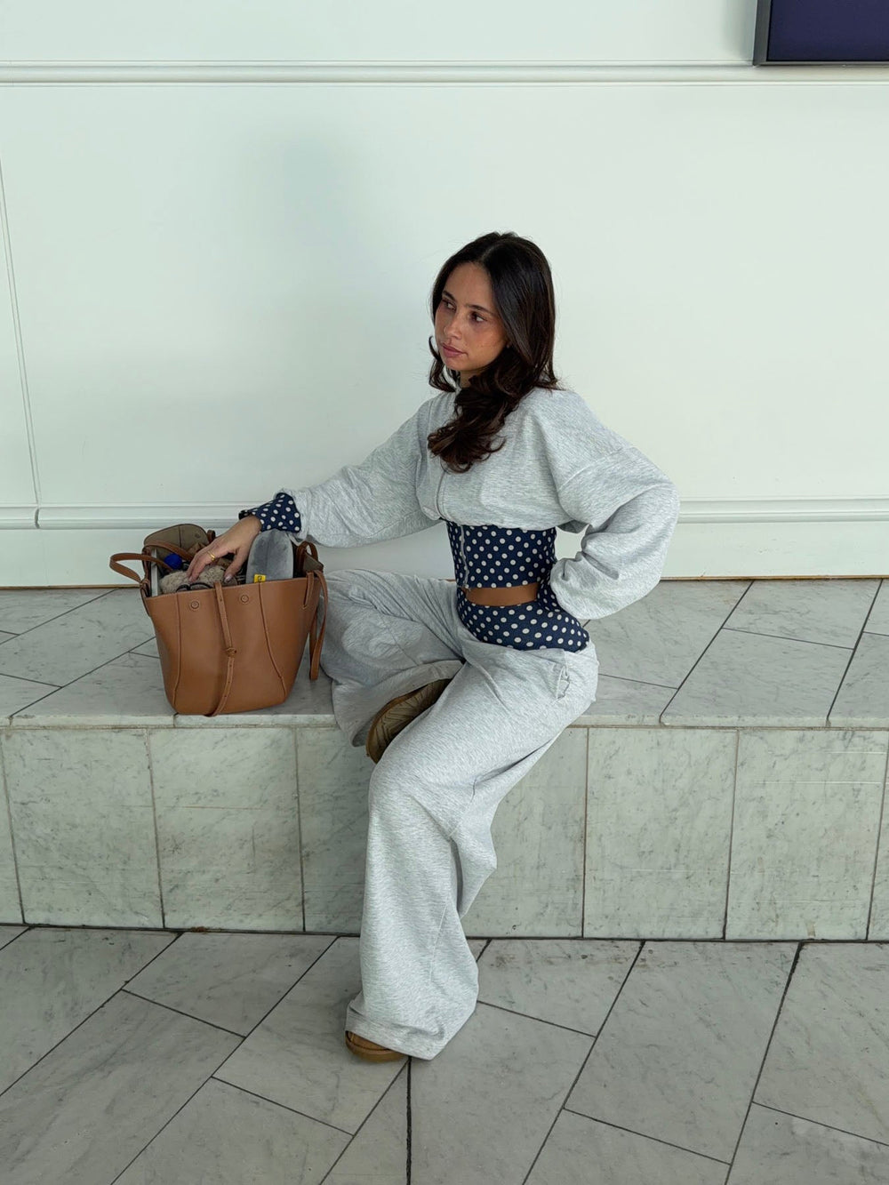 May hoodie with polka dots - Grey/navy/white