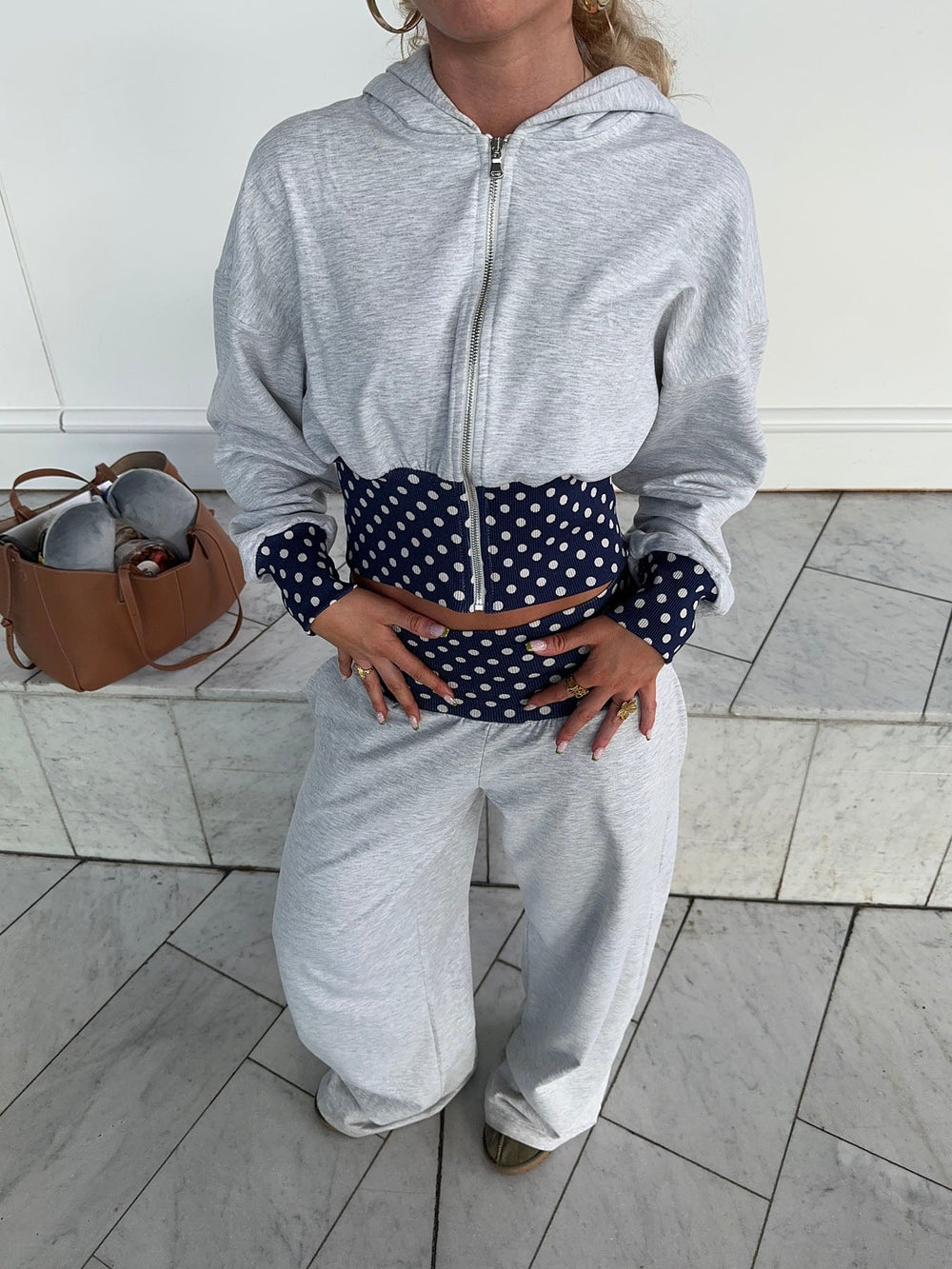 May hoodie with polka dots - Grey/navy/white