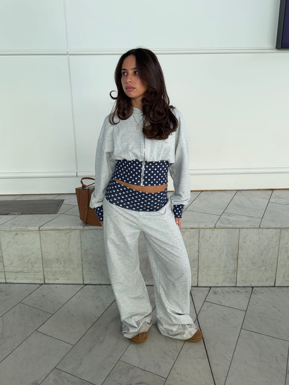 May hoodie with polka dots - Grey/navy/white
