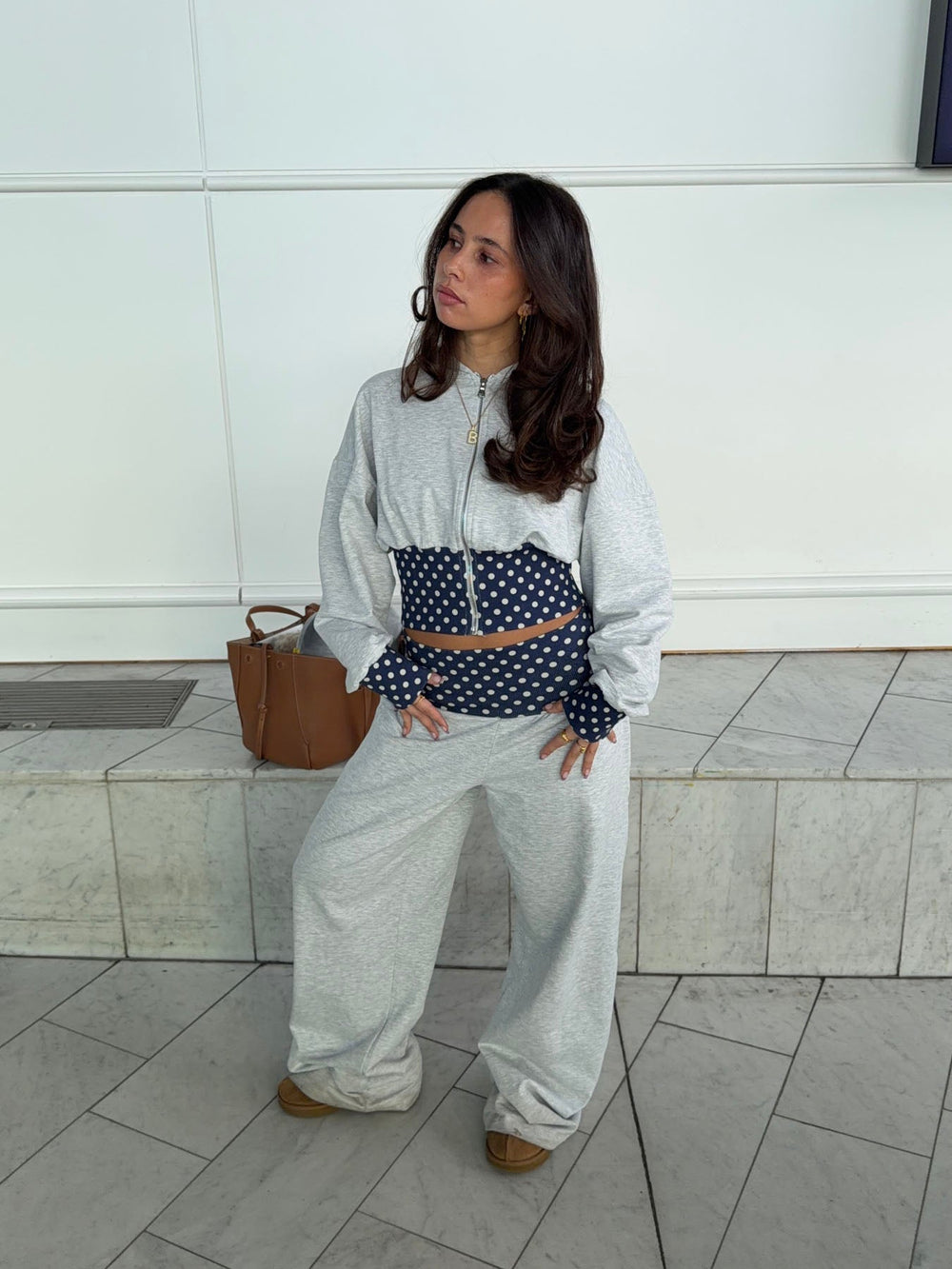 May hoodie with polka dots - Grey/navy/white