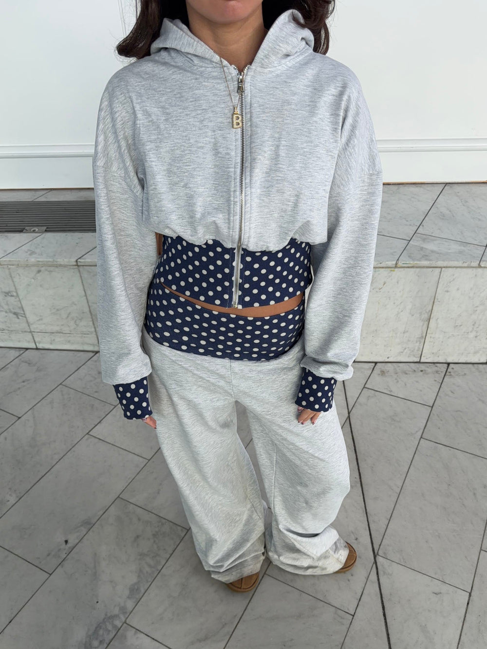 May hoodie with polka dots - Grey/navy/white