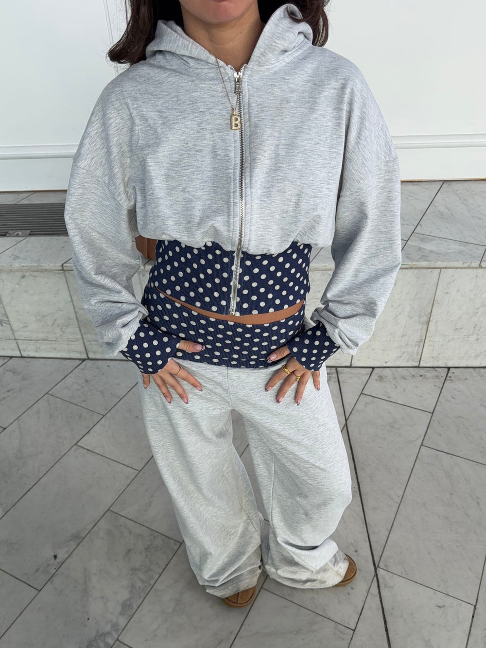 May hoodie with polka dots - Grey/navy/white
