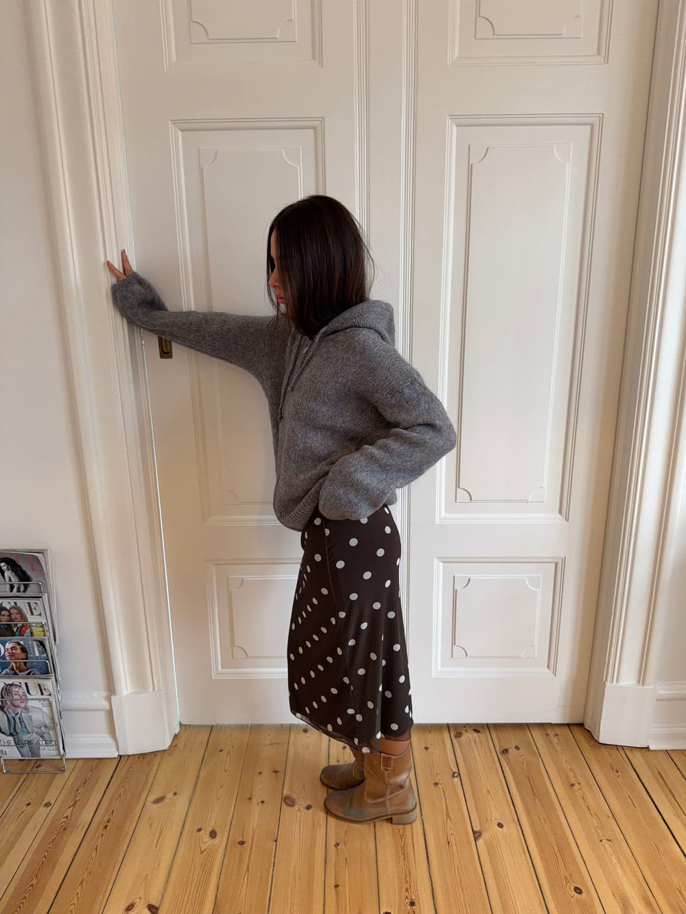 Gregina knitted hoodie with zip - Grey