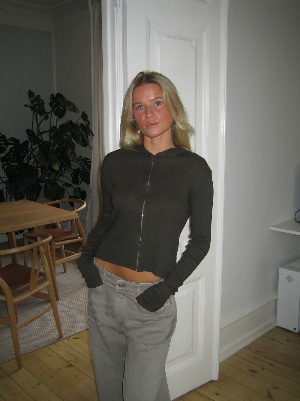 Isaline ribbed hoodie with zip - Brown