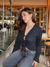 Giorgia satin blouse with tie - Black