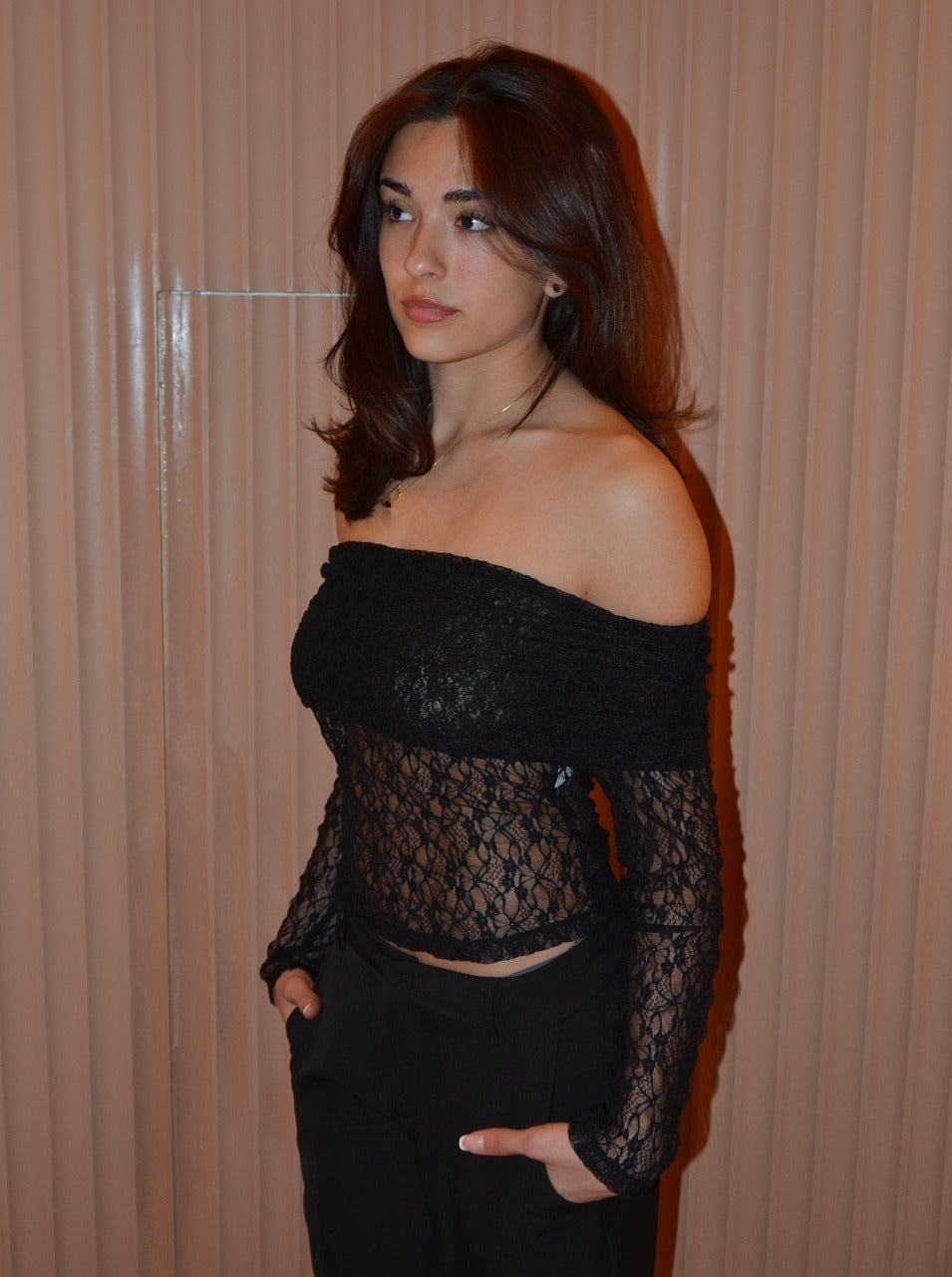 Jennie lace off shoulder blouse - Black