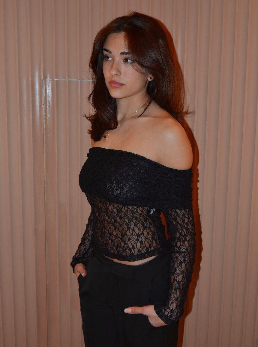 Jennie lace off shoulder blouse - Black