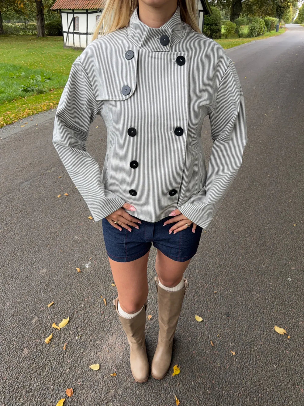 Salma Striped Jacket - Grey/Off White