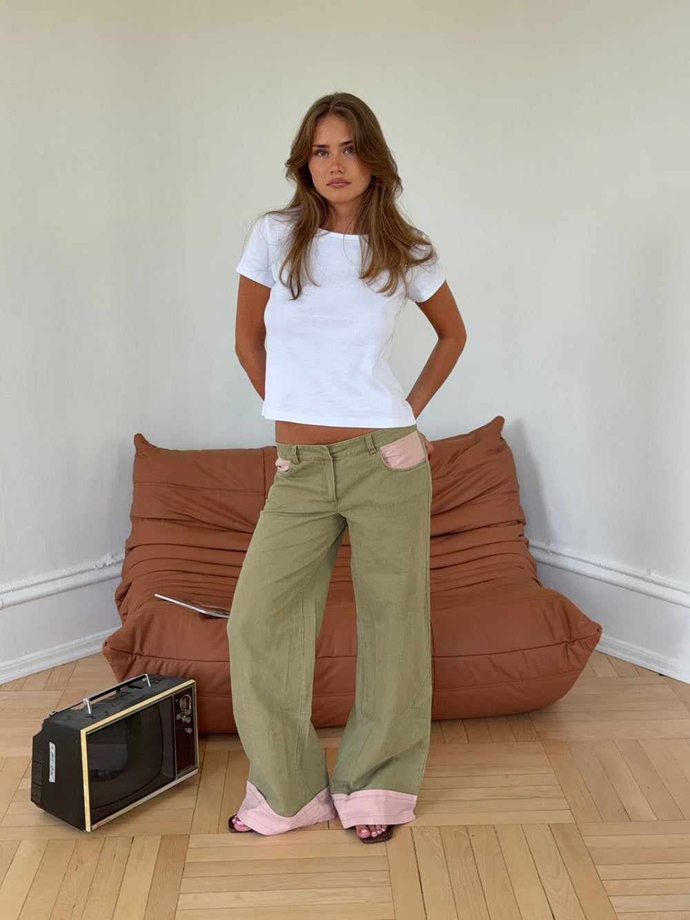 Noala jeans with fold - Khaki/pink