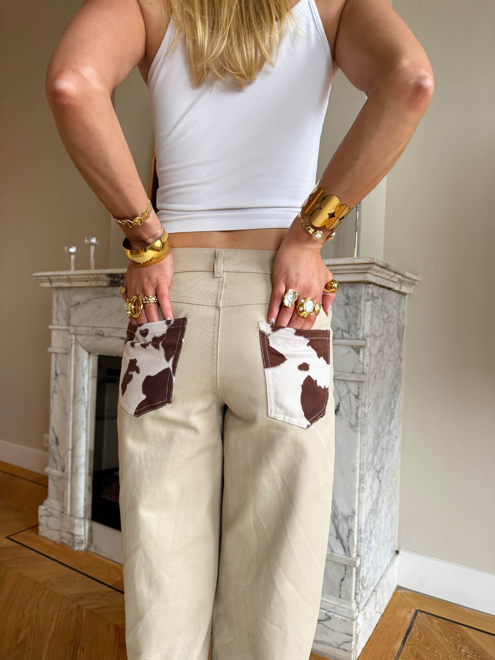 Scandivv jeans with cow print - Beige