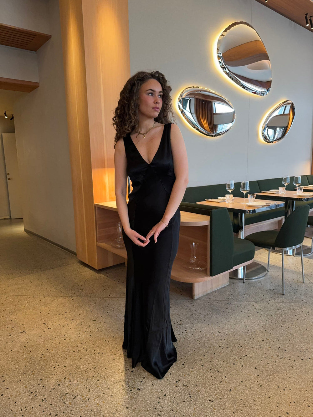 Miana maxi satin dress - Black