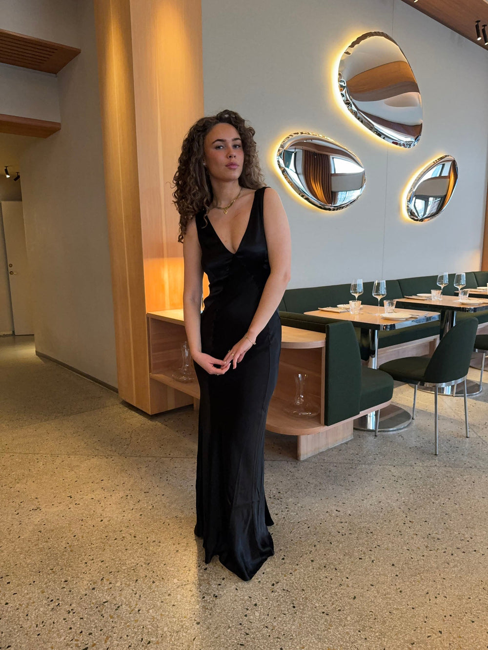 Miana maxi satin dress - Black