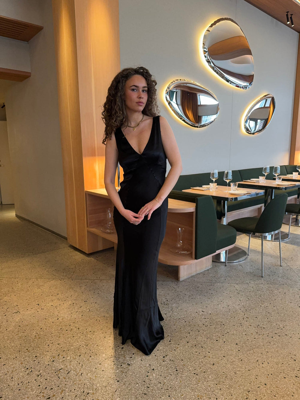 Miana maxi satin dress - Black