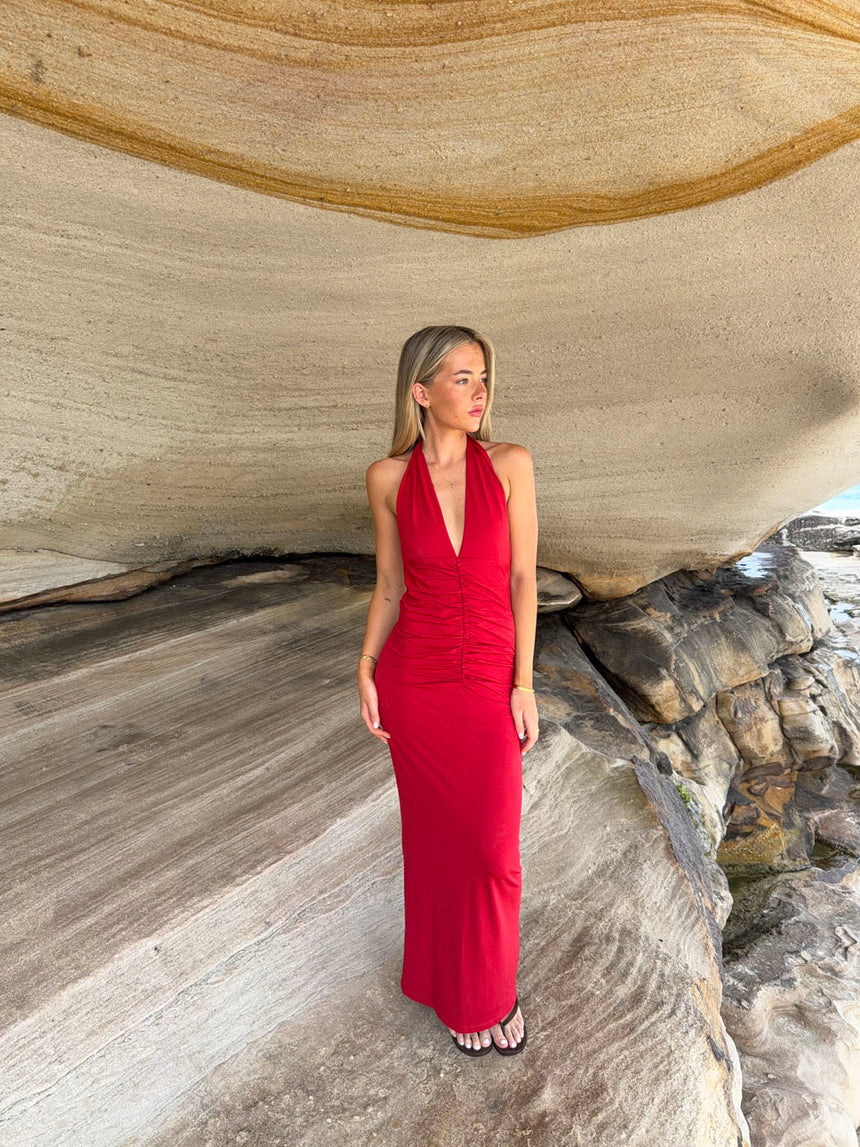 Tasha dress with open bag - Red