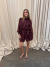 Tommeline polka dotted dress with tie – Burgundy
