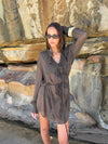 Rose dress with ruffles  – Dark Brown