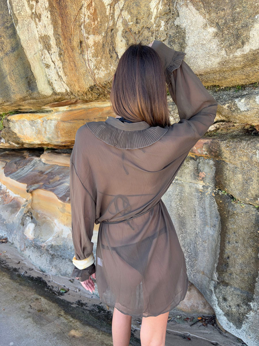 Rose dress with ruffles  – Dark Brown