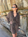 Rose dress with ruffles  – Dark Brown