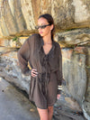 Rose dress with ruffles  – Dark Brown