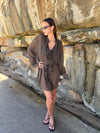 Rose dress with ruffles  – Dark Brown