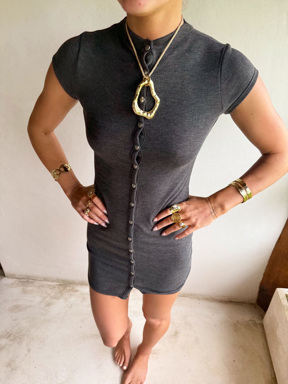 Scandivv dress with buttons - Grey