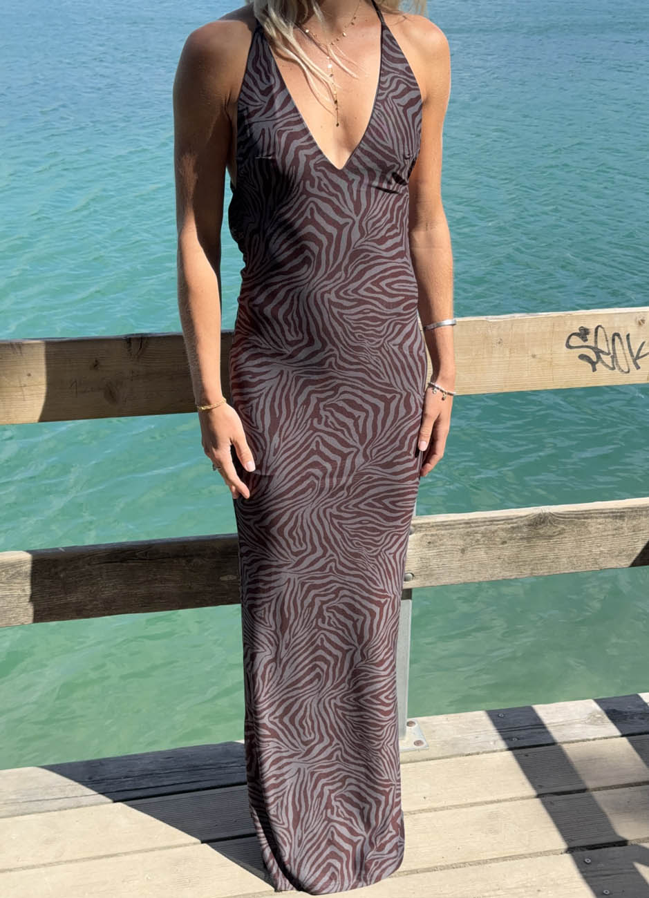 Sienna dress with pattern – Brown/Grey