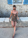 Vandina dress with pearls - Brown