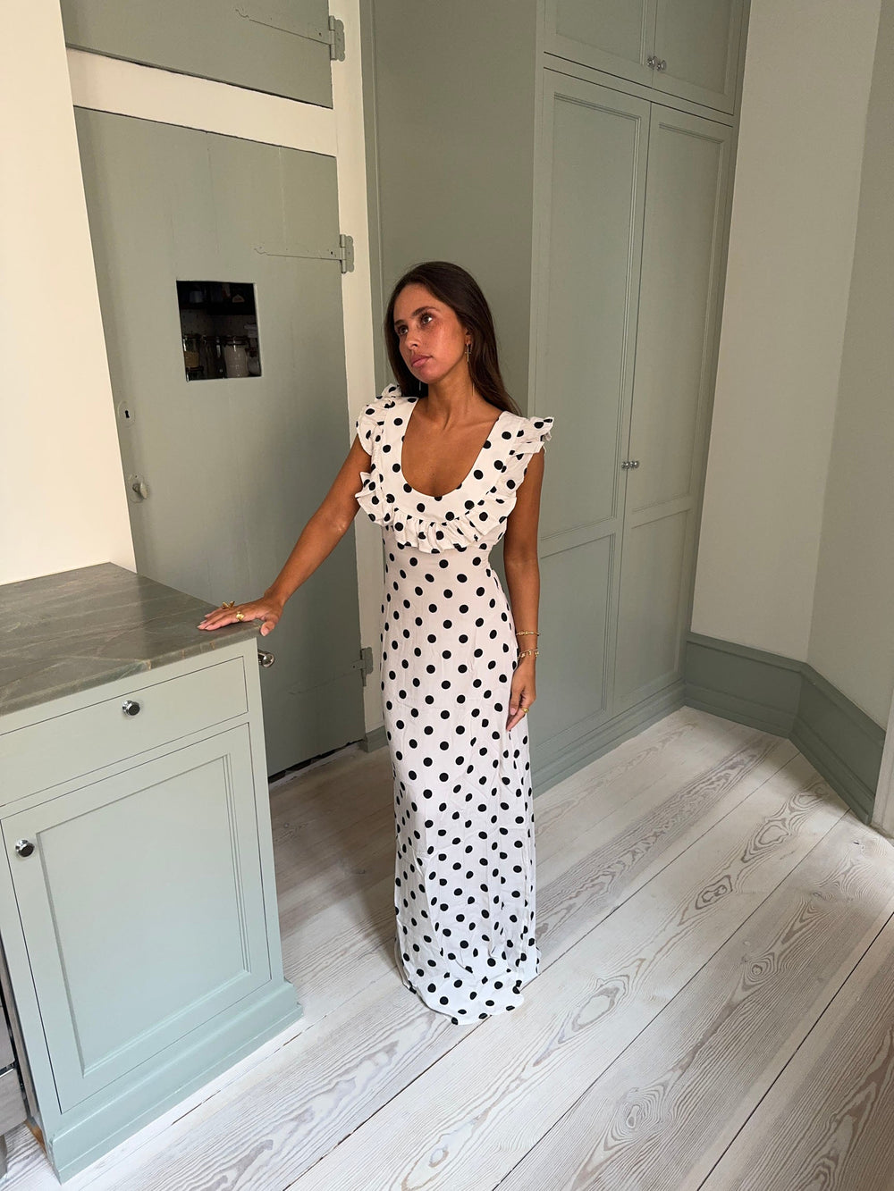 Luna dress with polka dots - Off White/black