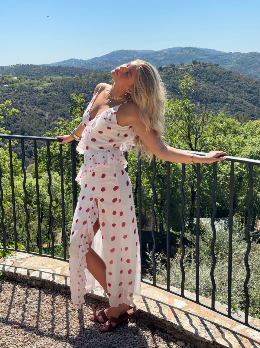 Lolana dress with polka dots – White/red