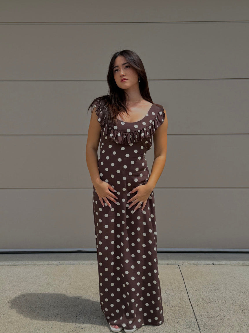 Luna dress with polka dots - Brown/yellow