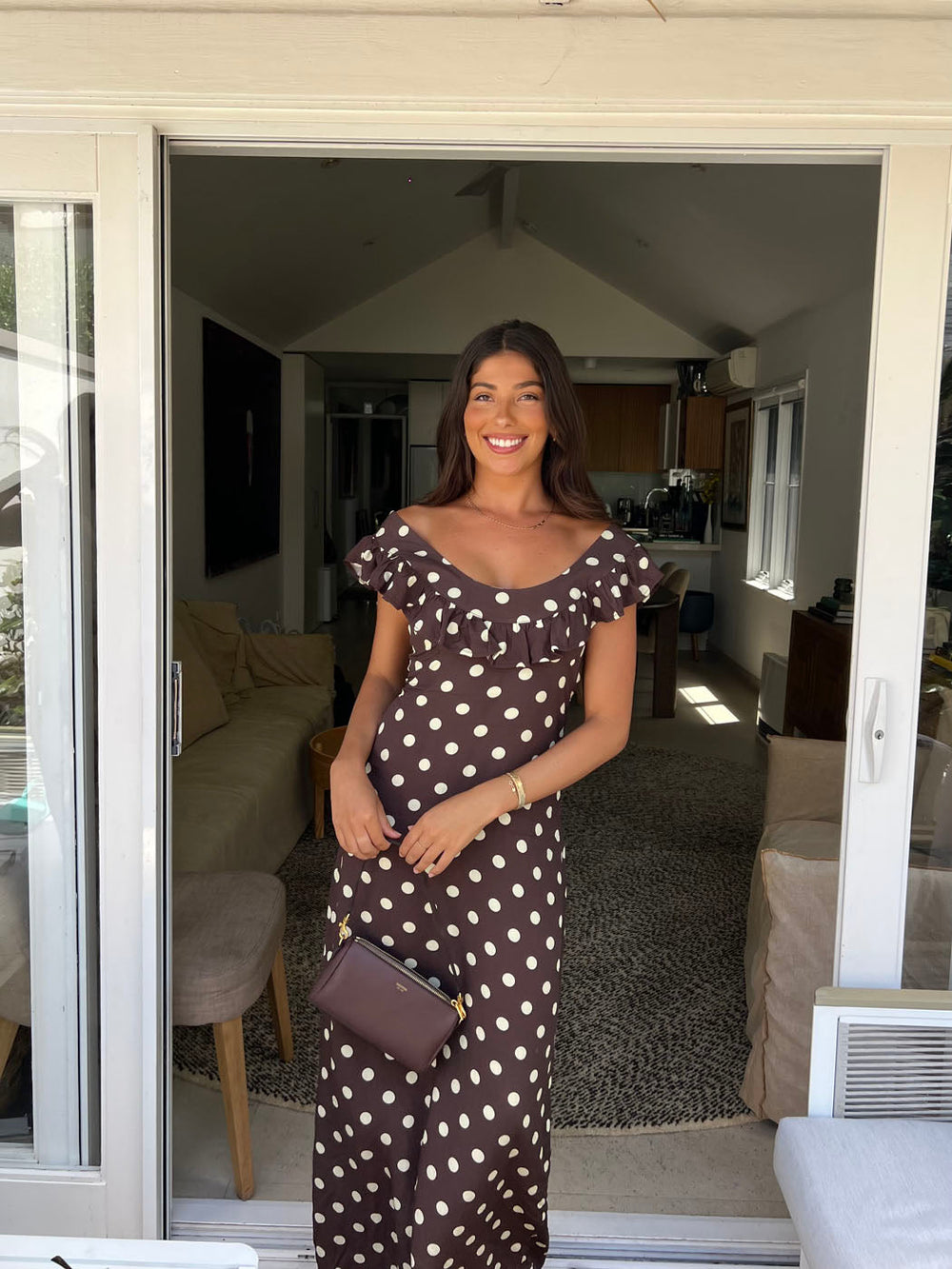 Luna dress with polka dots - Brown/yellow