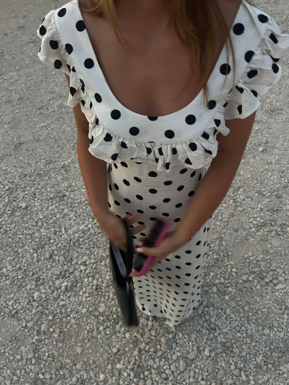 Luna dress with polka dots - Off White/black
