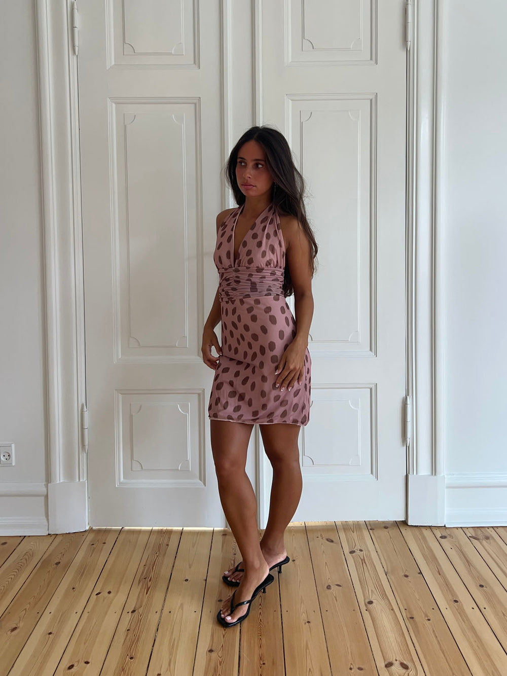 Benita dress with dots – Pink/brown