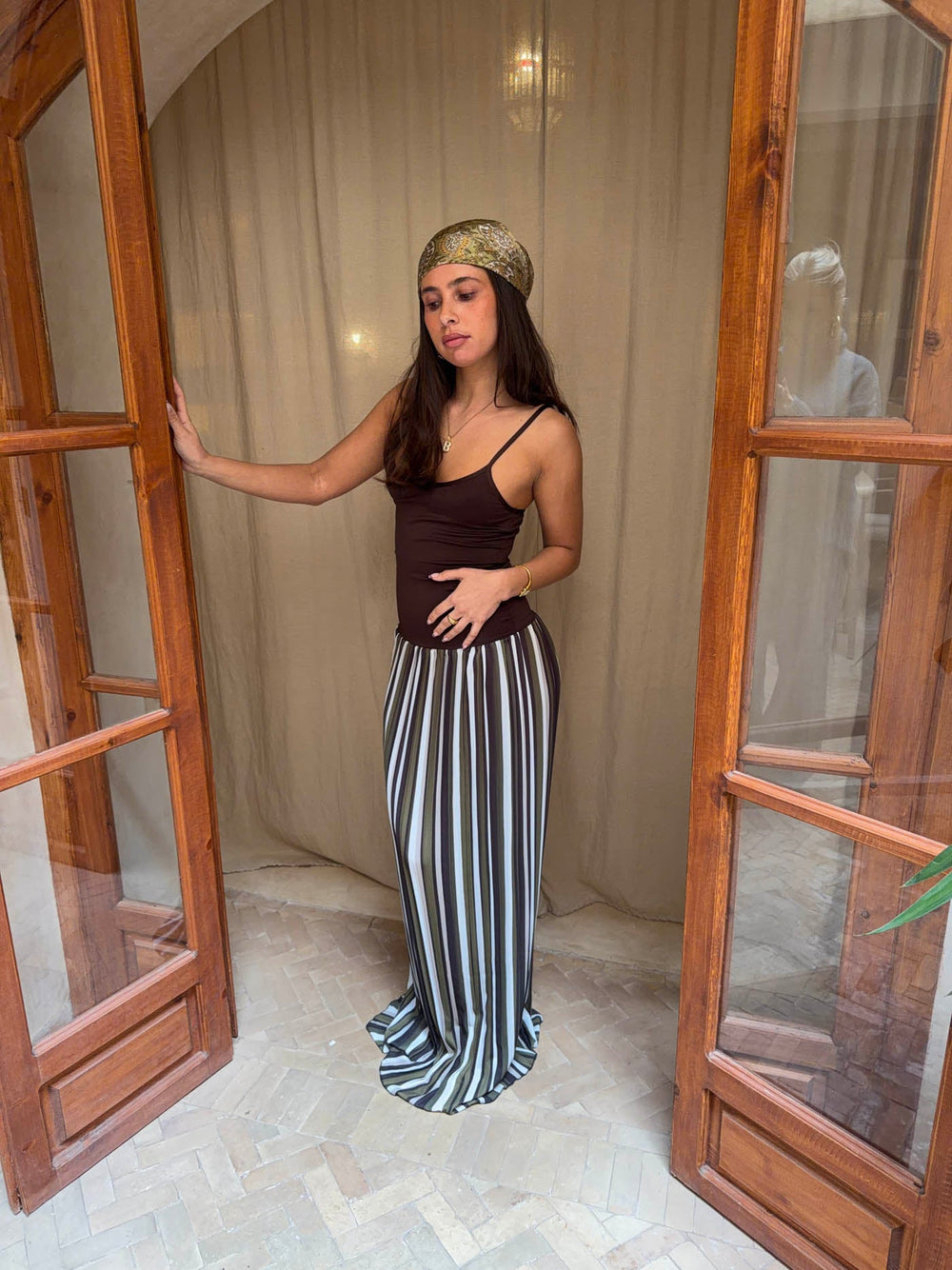 Nessa dress with stripes - Green/brown/white