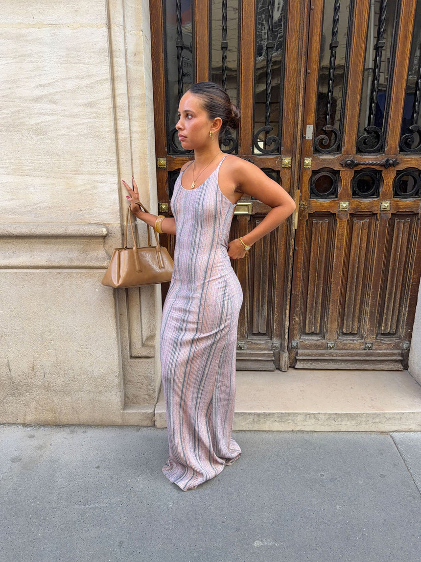 Evi dress with stribes and glitter - Pink/brown
