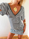 Scandivv v-neck dress with stripes - Grey/white