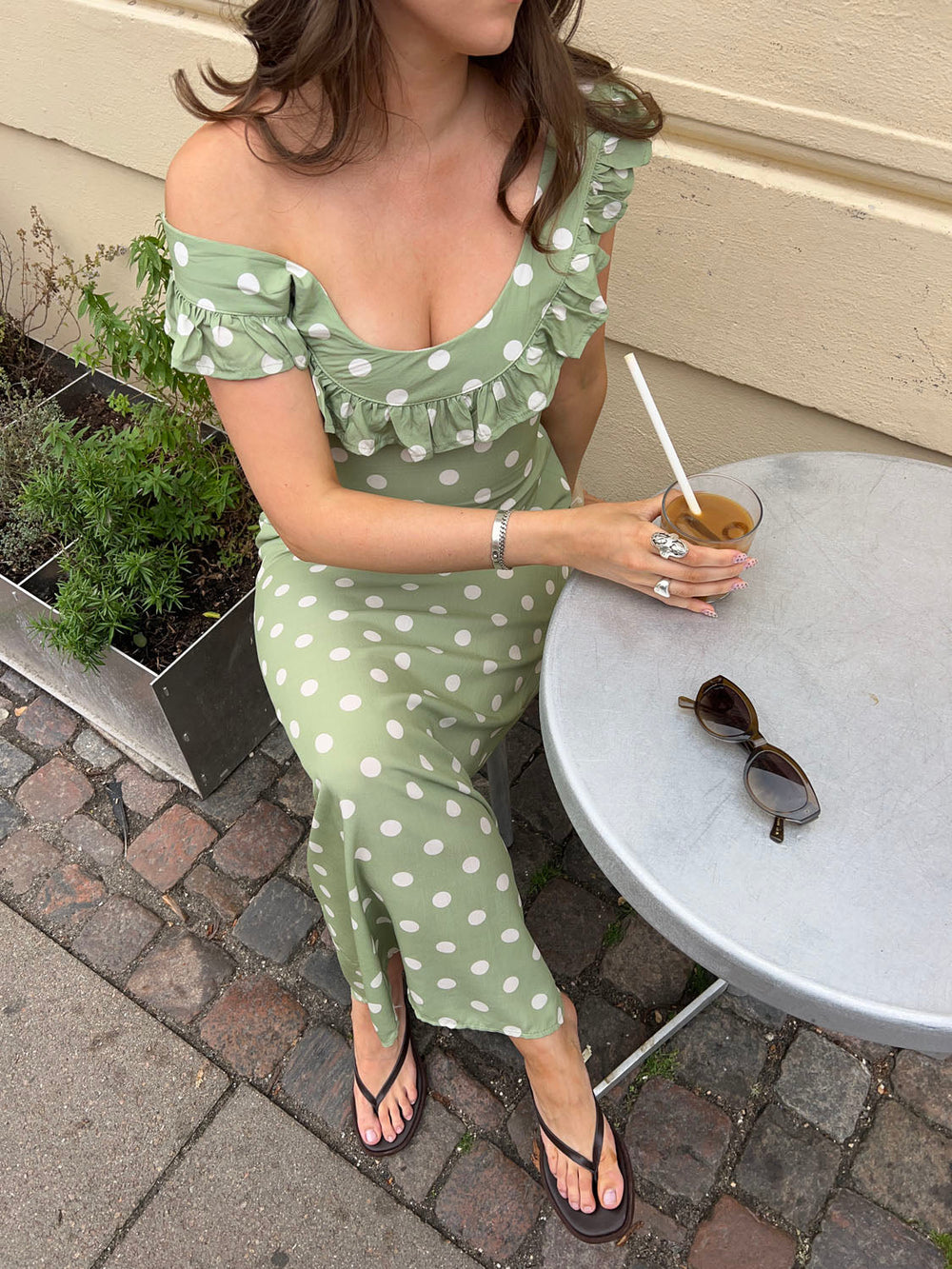 Luna dress with polka dots - Green/white