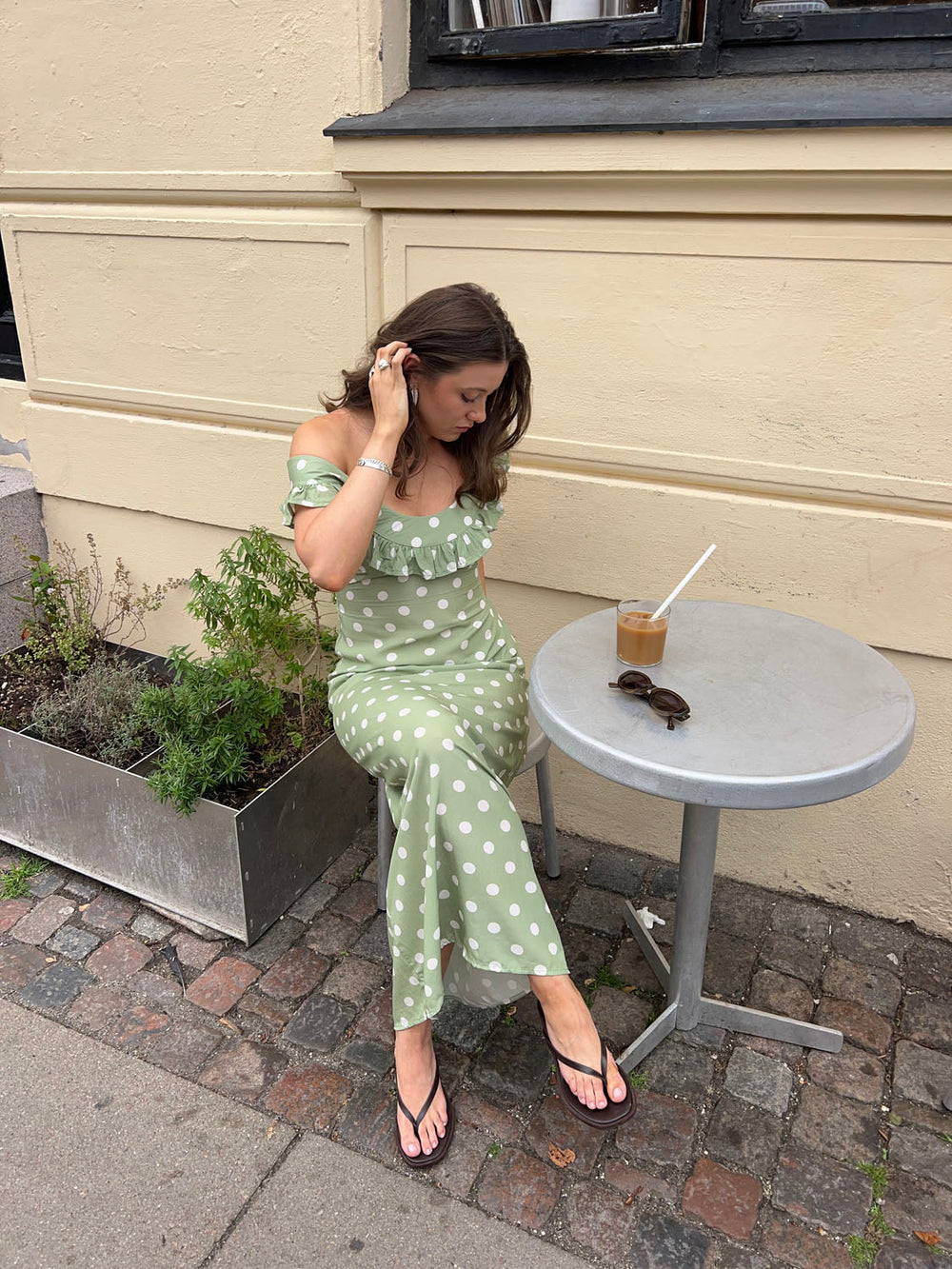 Luna dress with polka dots - Green/white
