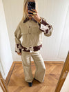 Scandivv denim jacket with cow print - Beige/brown/white