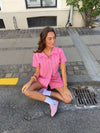 Luliana short sleeved shirt with stripes – Pink/white/black