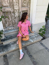 Luliana short sleeved shirt with stripes – Pink/white/black