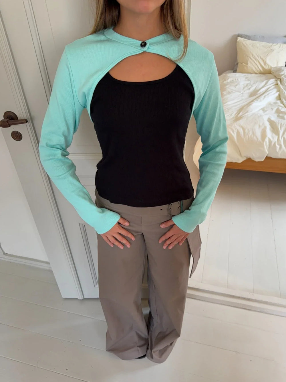 Tayla layered blouse - Black/turquoise