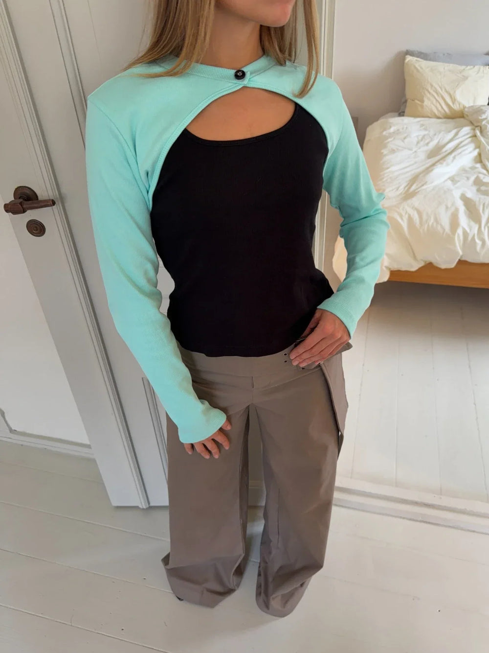 Tayla layered blouse - Black/turquoise