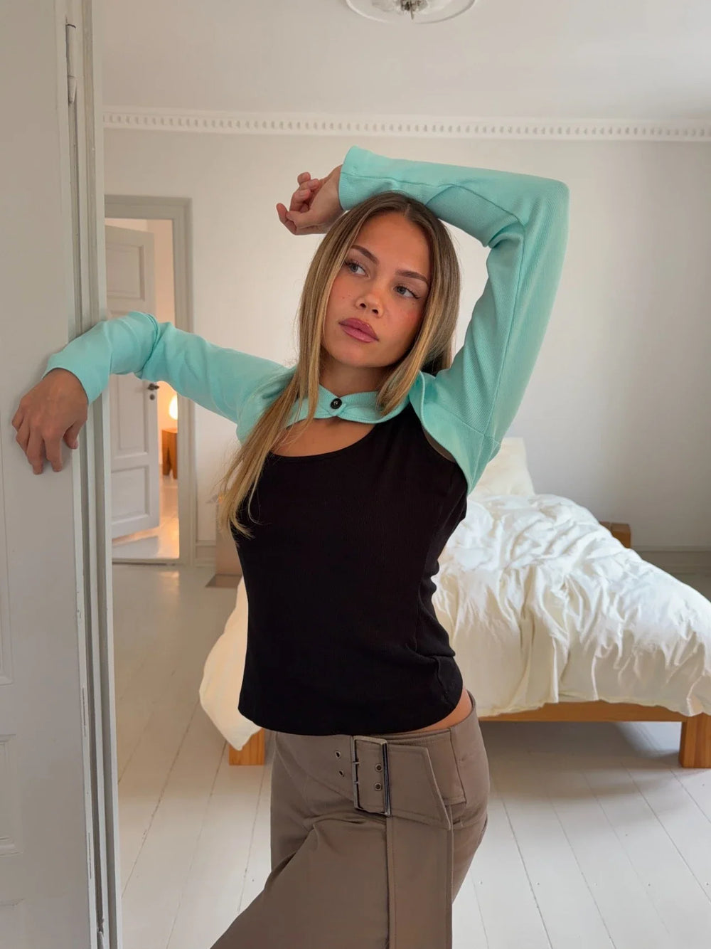 Tayla layered blouse - Black/turquoise