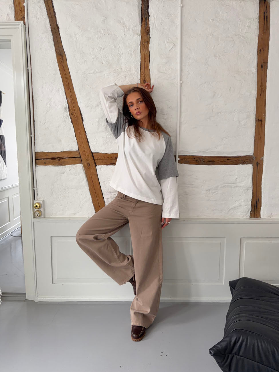 Blaine t-shirt with long sleeves – Grey/white