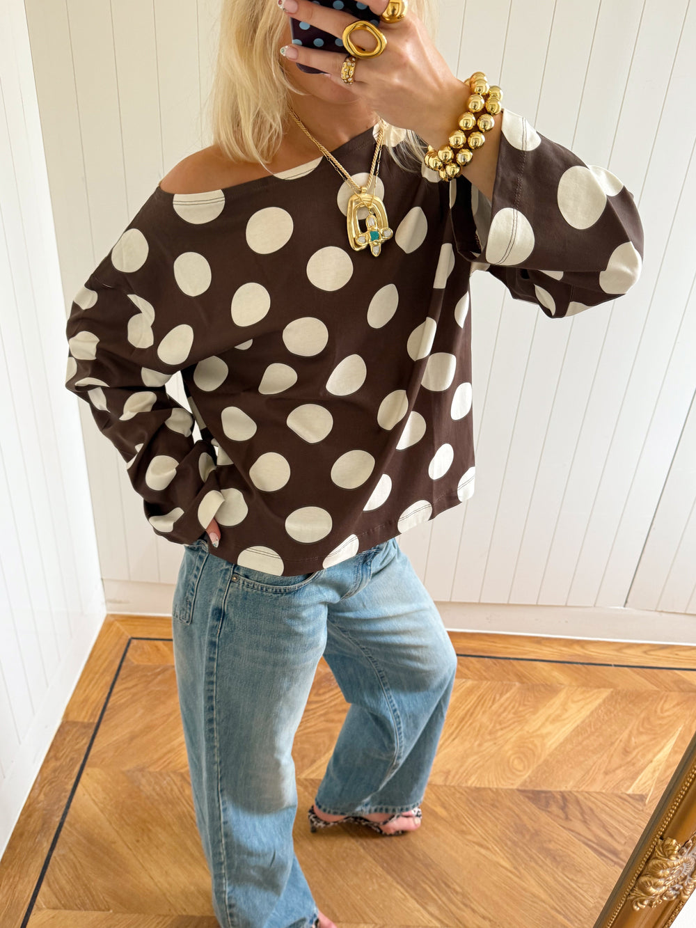Scandivv blouse with polka dots - Brown/off white