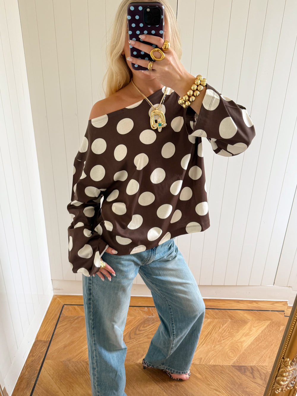 Scandivv blouse with polka dots - Brown/off white