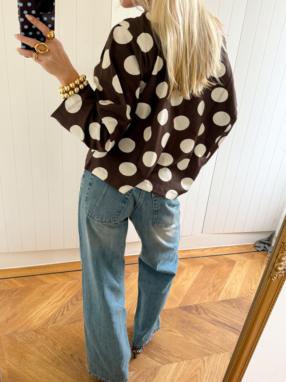 Scandivv blouse with polka dots - Brown/off white